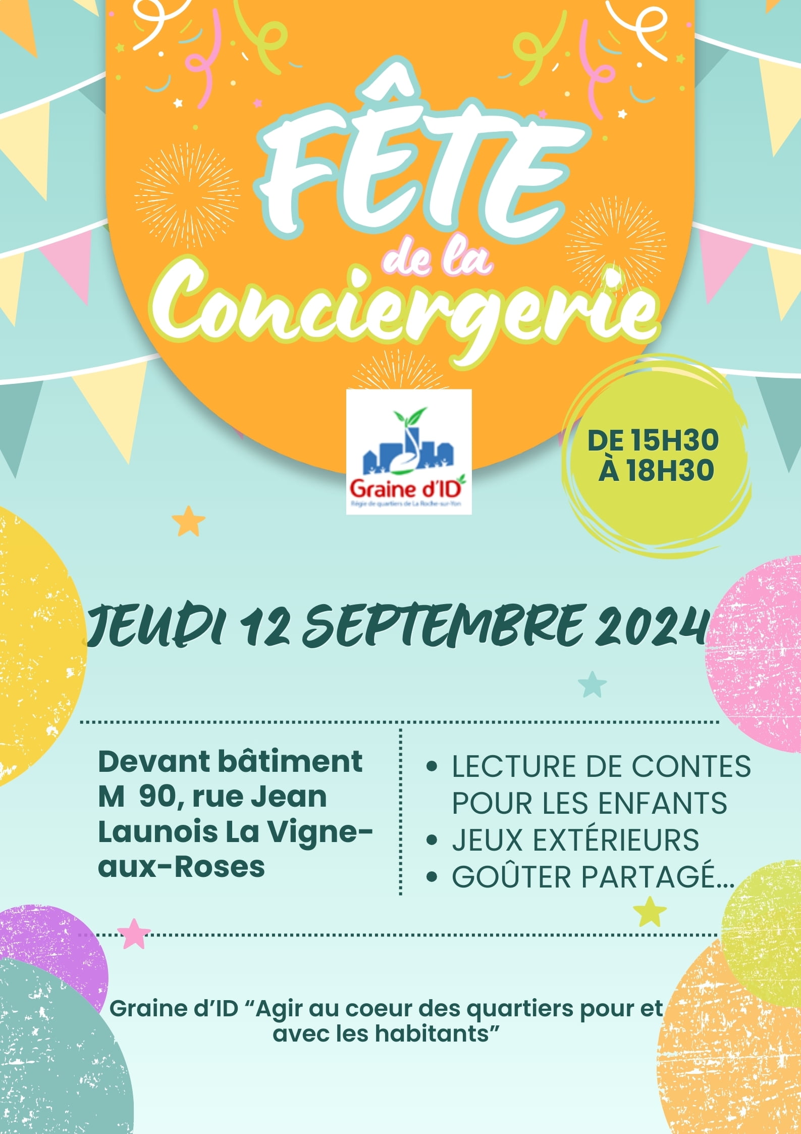 fête de la conciergerie le 12 septembre ! De 15h30 à 18h30.