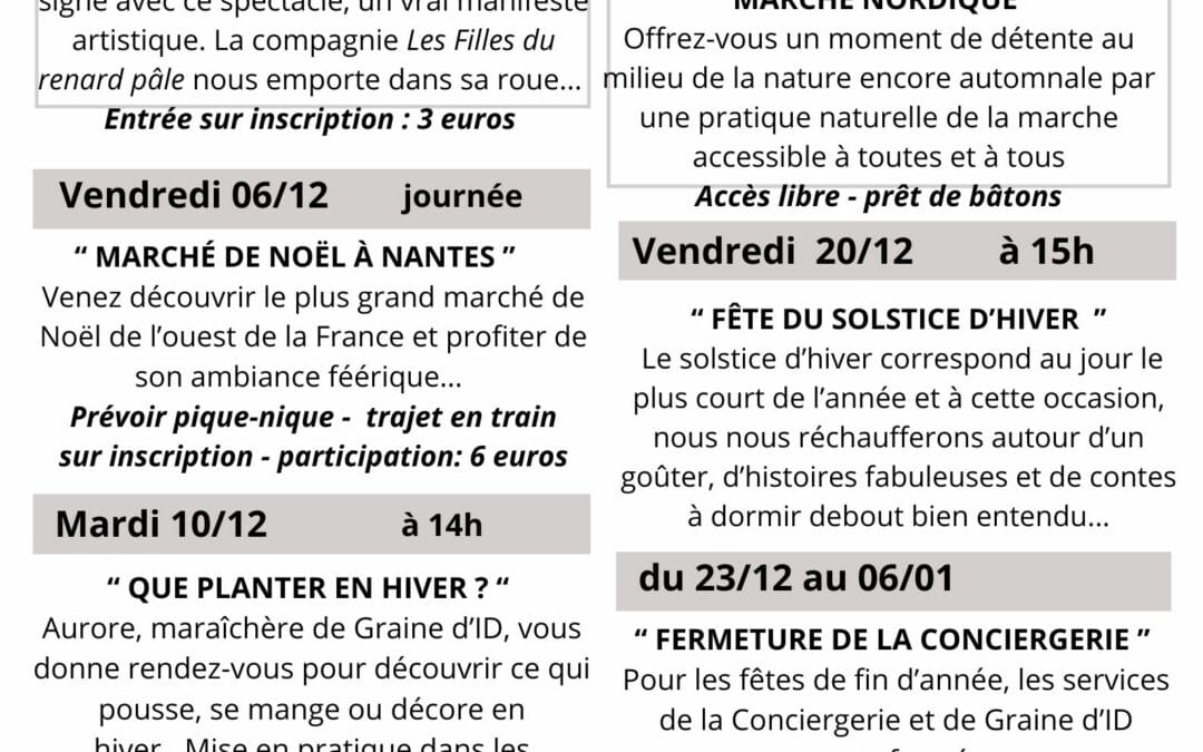 La conciergerie : Programme de décembre !